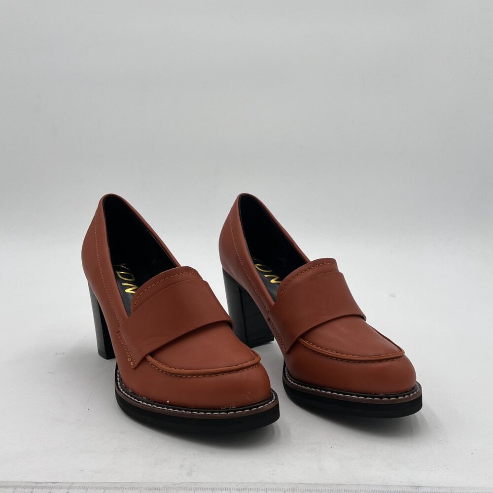 YDN Brown Penny Loafers Round Toe Pumps Platform Chunky High Heel Slip On Oxford